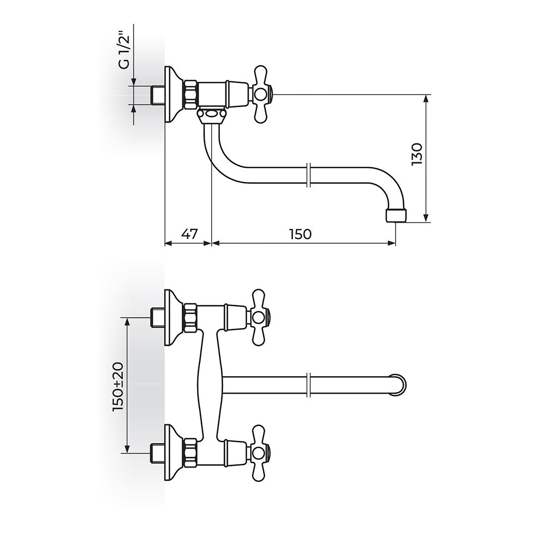 Rosan Nostalgija baterija za sudoperu – lavabo izliv 140mm – S N01114 – tehnički crtež
