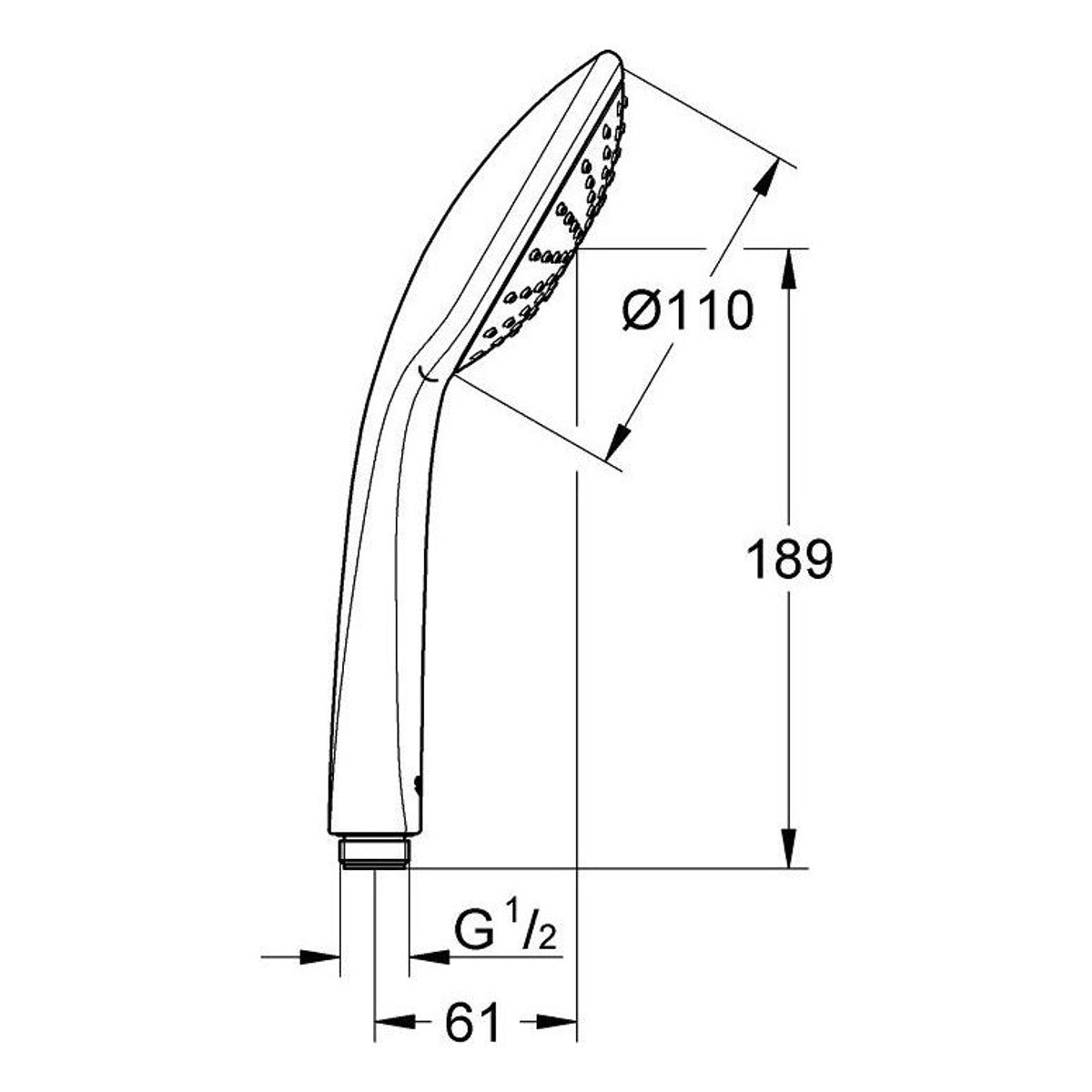 Grohe Euphoria Mono 110 tuš ručica 27265000 – tehnički crtež