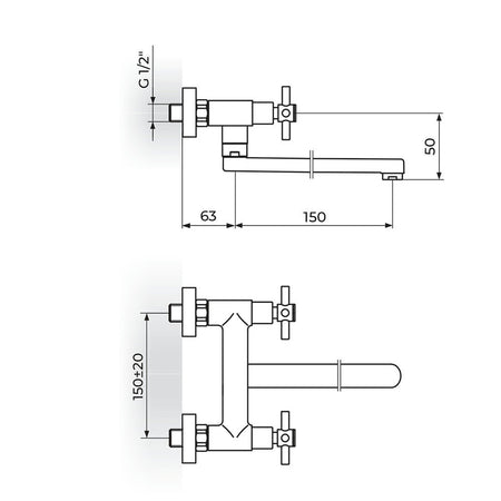 Rosan XO baterija za sudoperu – lavabo izliv 150mm XO32115