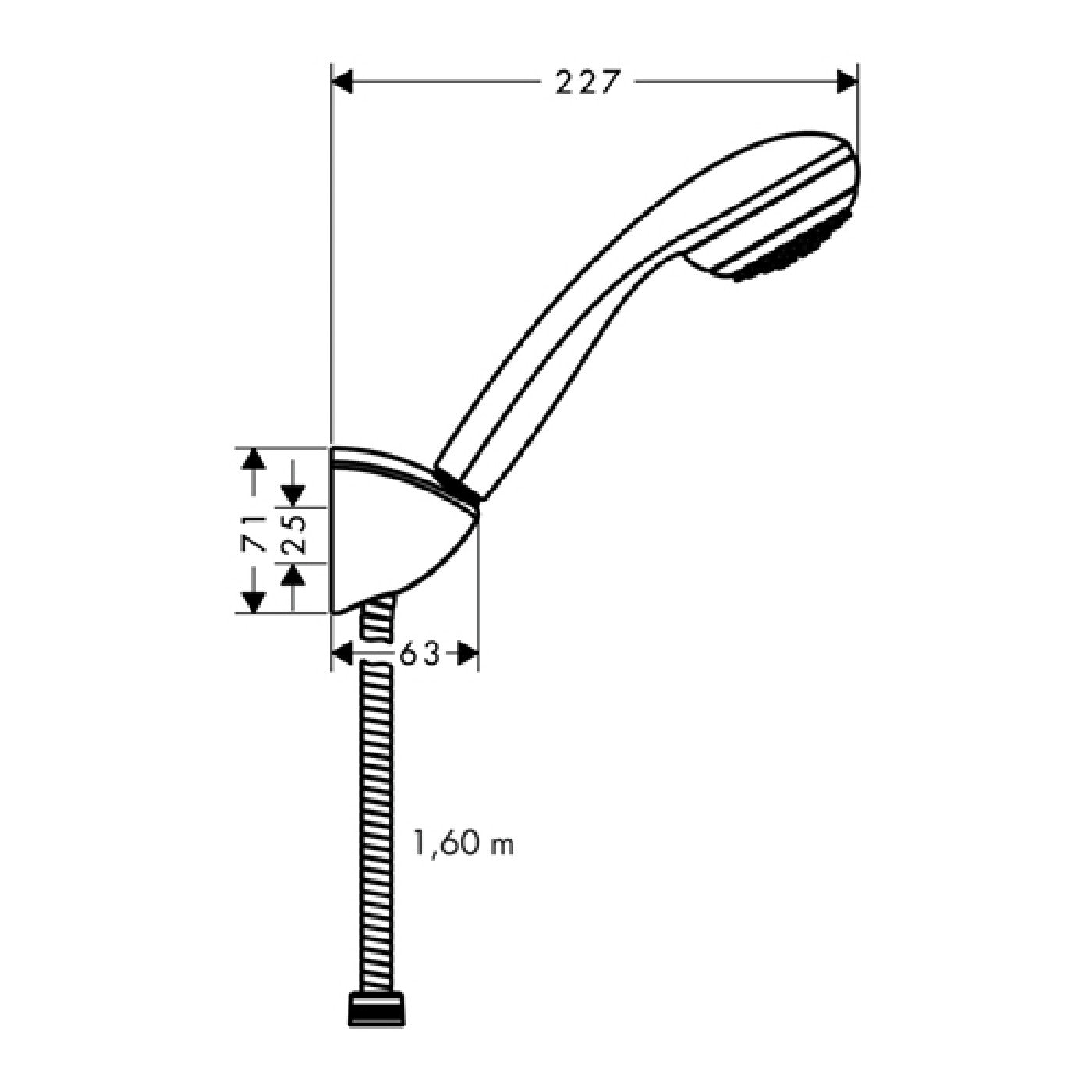 Hansgrohe CROMETA 85 SET ručica crevo I Držač tuša 27577000 – tehnički crtež