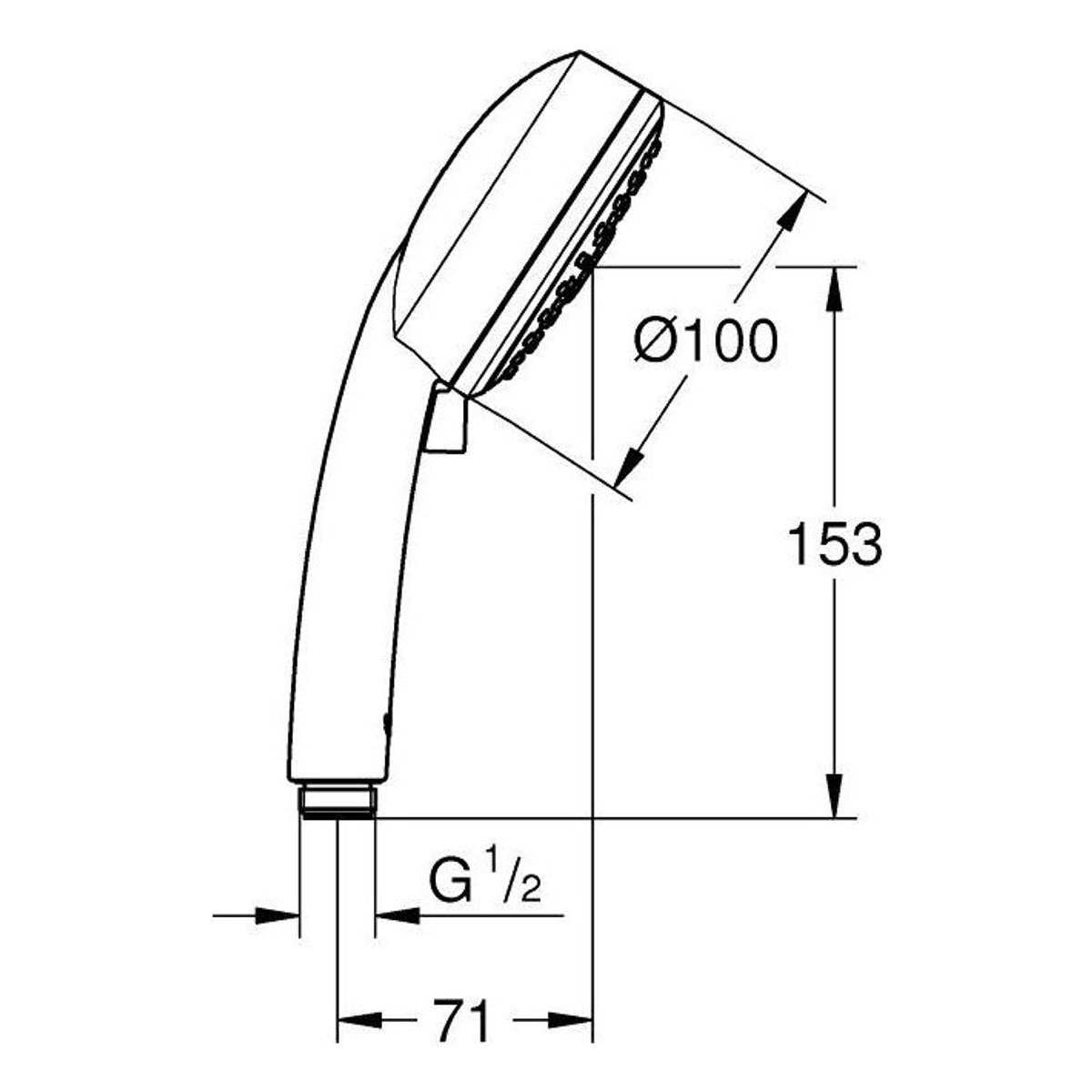 Grohe Tempesta Cosmopolitan 100 ručni tuš 3 funkcije 27574002 – tehnički crtež