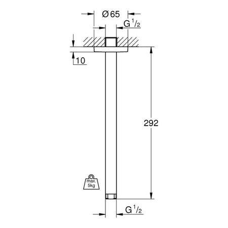 Grohe Rainshower držač tuš ruže plafonski 292mm 28497000 – tehnički crtež