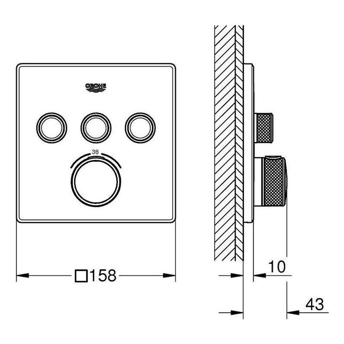 Grohe Grohtherm Smartcontrol termostat sa 3 funkcije 29126000 – tehnički crtež