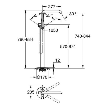 Grohe Essence za kadu podna 23491001 – tehnički crtež