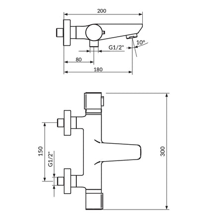 Rosan Stolz Thermo baterija za kadu sa ručnim tušem 1T33101 – tehnički crtež