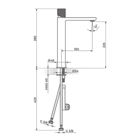Rosan S2 Black&Gold baterija za lavabo 230109BG – tehnički crtež