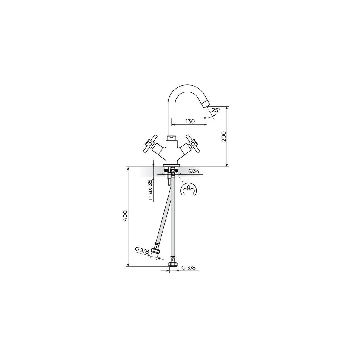Rosan XO baterija za lavabo XO30101 – tehnički crtež