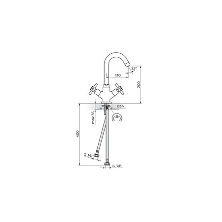 Rosan XO baterija za lavabo XO30101 – tehnički crtež