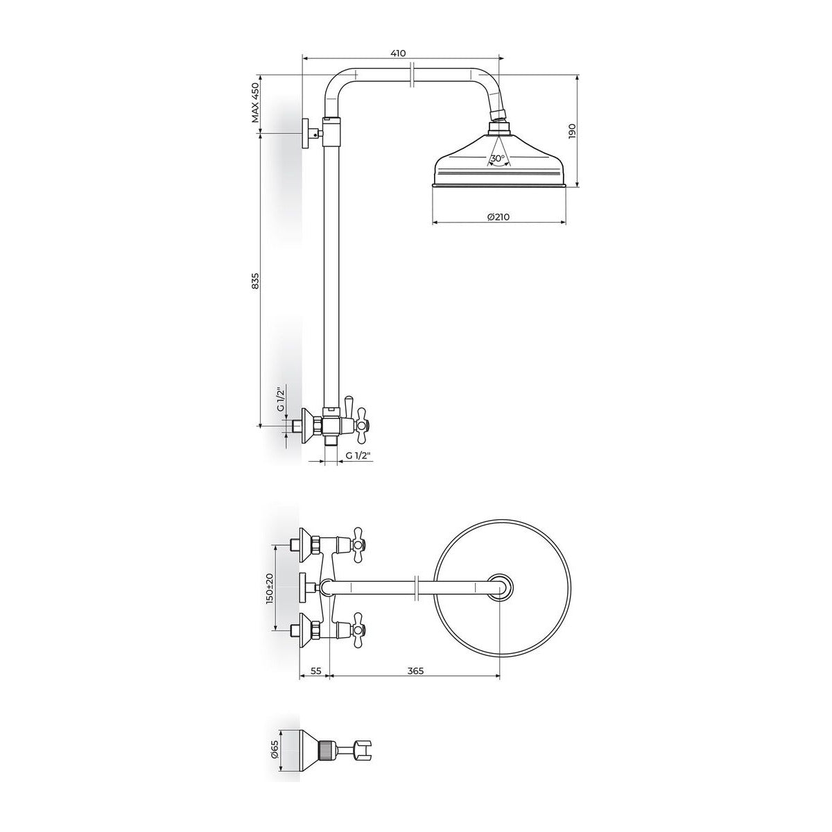 Rosan BRONTEE Usponski tuš NB10251 – tehnički crtež