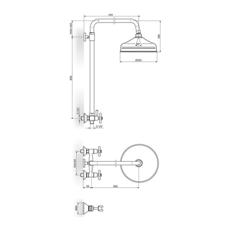 Rosan BRONTEE Usponski tuš NB10251 – tehnički crtež
