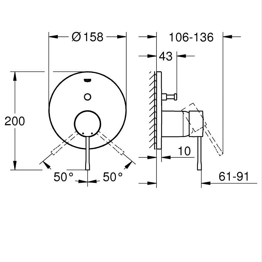 Grohe Essence mešač sa prebacivačem Warm sunset 24058DA1 – tehnički crtež