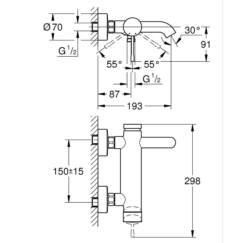 Grohe Essence za kadu Supersteel 33624DC3 – tehnički crtež