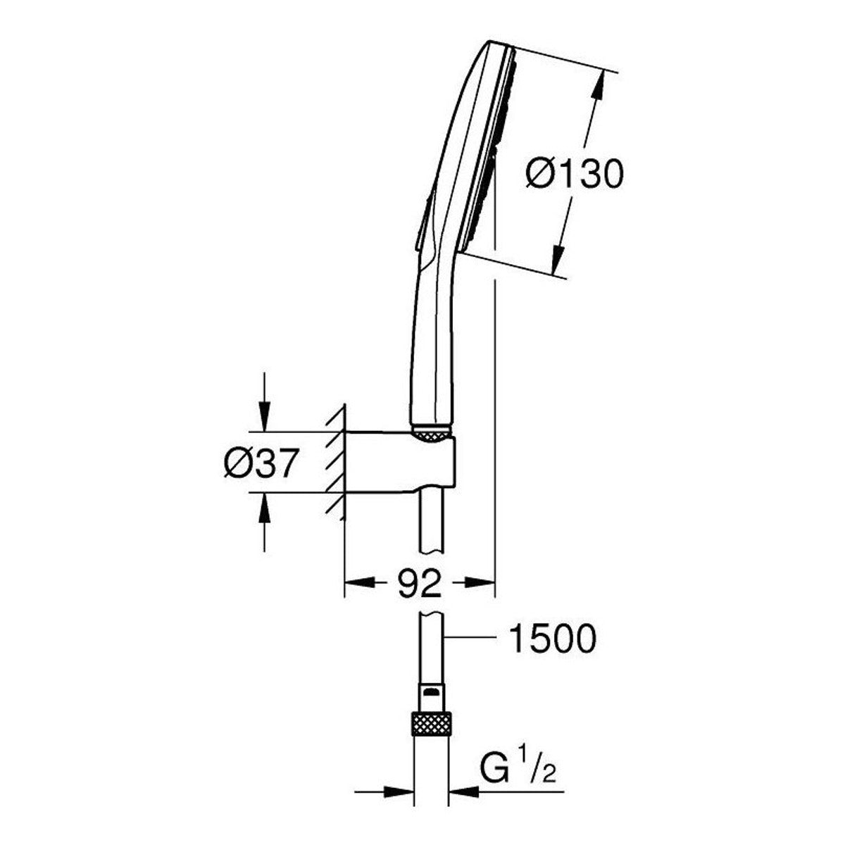 Grohe Rainshower SmartActive 130 tuš ručica set 3 funkcije 26581000 – tehnički crtež