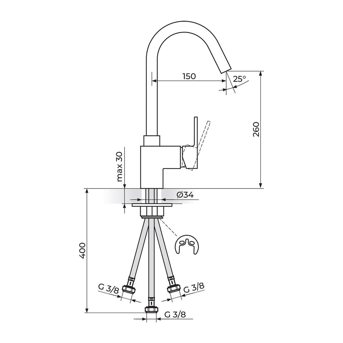 Rosan Quadro Black baterija za sudoperu – 3 cevi JQ38103B – tehnički crtež
