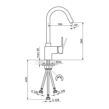 Rosan Quadro Black baterija za sudoperu – 3 cevi JQ38103B – tehnički crtež