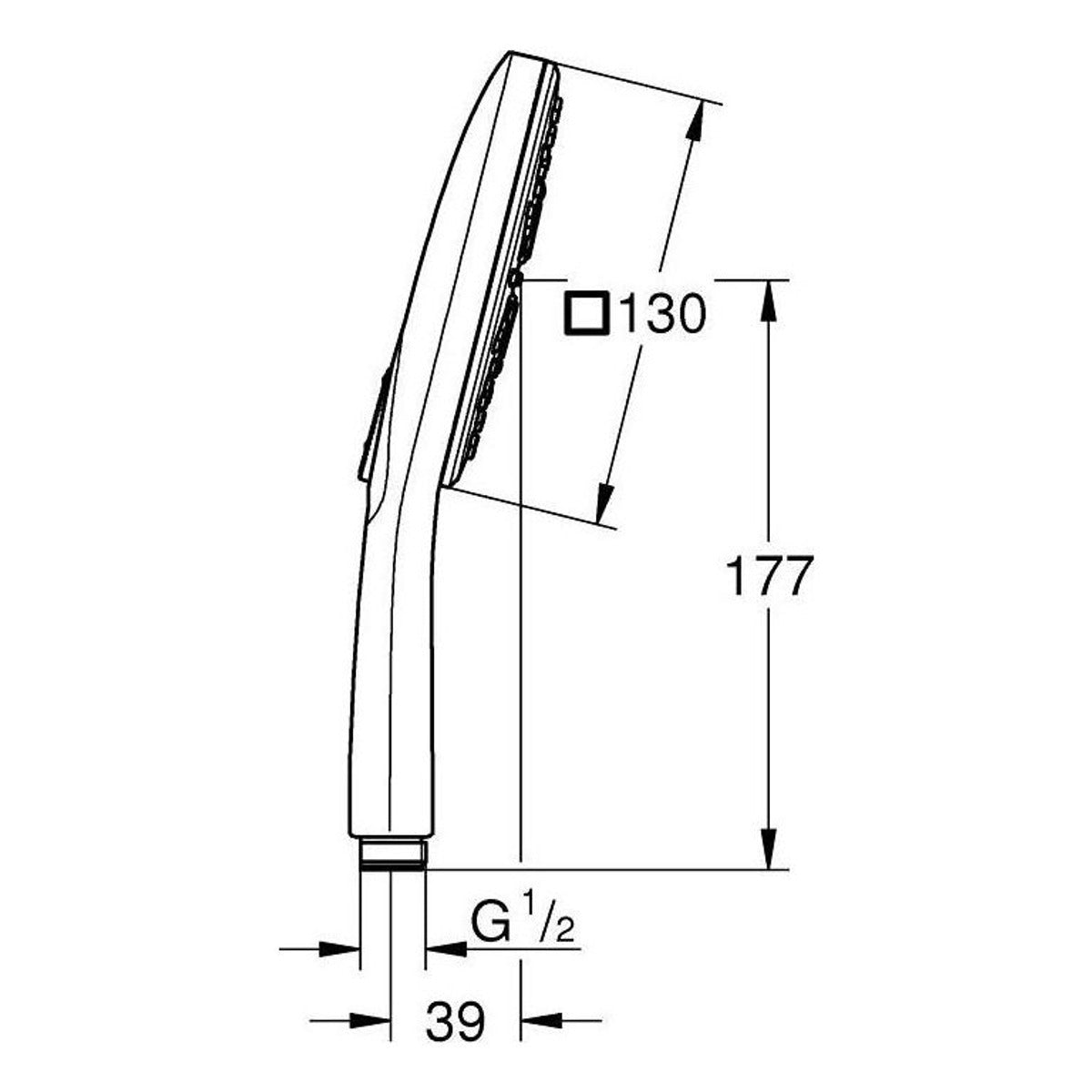 Grohe Rainshower Cube SmartActive 130 tuš ručica 3 funkcije 26550000 – tehnički crtež