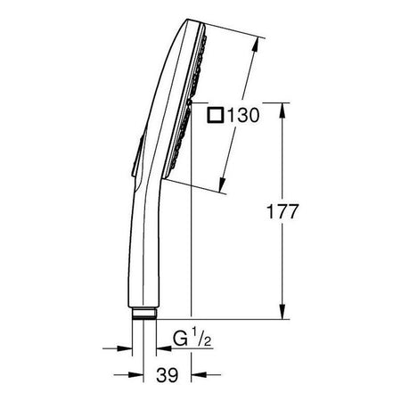 Grohe Rainshower Cube SmartActive 130 tuš ručica 3 funkcije 26550000 – tehnički crtež