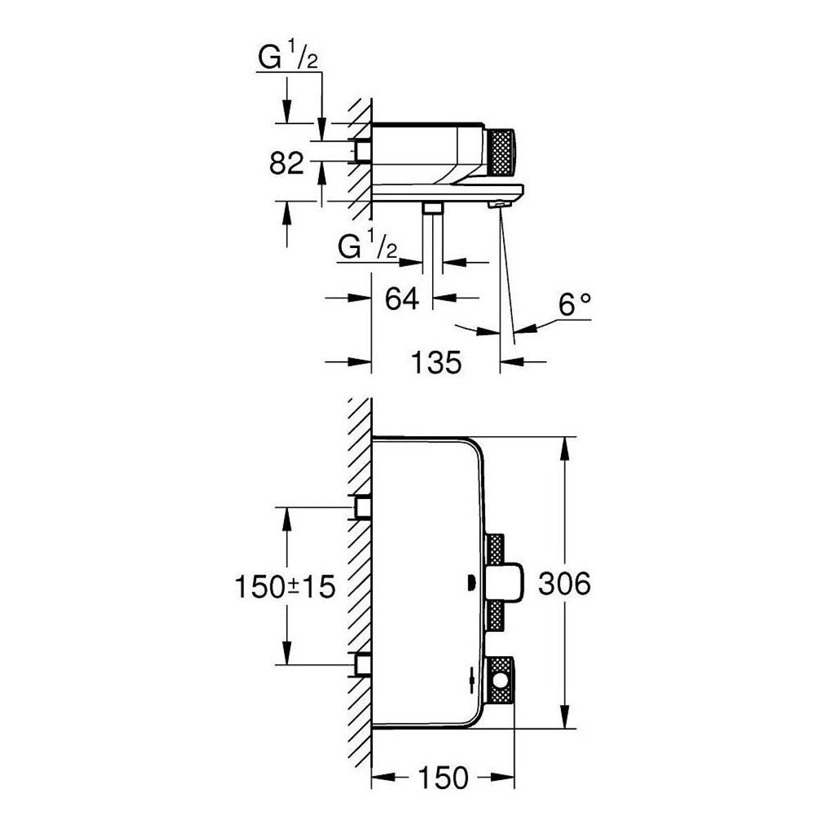 Grohe Smartcontrol termostatska baterija za kadu 34718000 – tehnički crtež