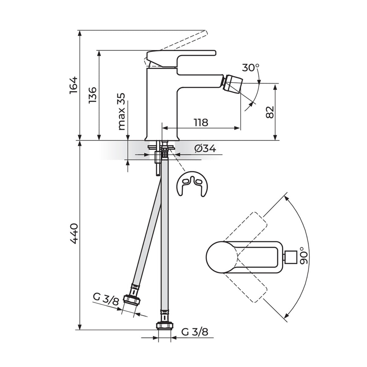 Rosan B/2 baterija za bide JB39101 – tehnički crtež