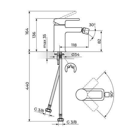 Rosan B/2 baterija za bide JB39101 – tehnički crtež