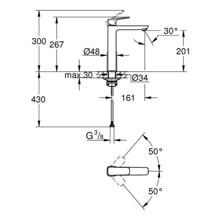 Grohe Cubeo za lavabo XL size 1017290000 – tehnički crtež