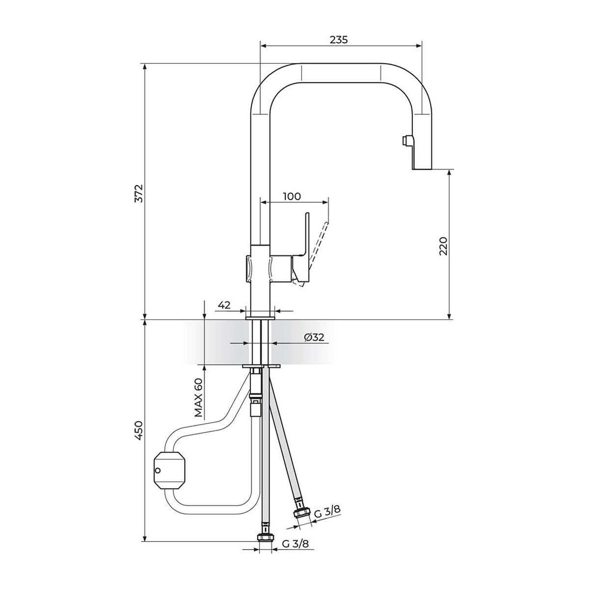 Rosan S2 Black baterija za sudoperu 238501B – tehnički crtež