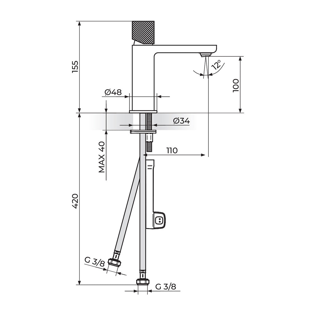 Rosan S2 Black&Gold baterija za lavabo 230101BG – tehnički crtež