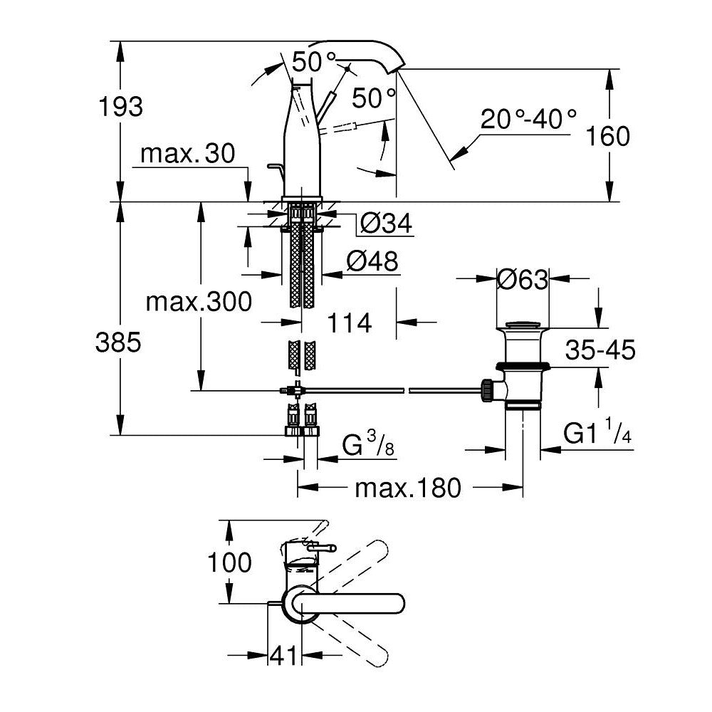 Grohe Essence za umivaonik M SIZE 23462001 – tehnički crtež