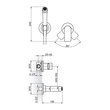 Rosan S2 Black uzidna za bide 239502B – tehnički crtež