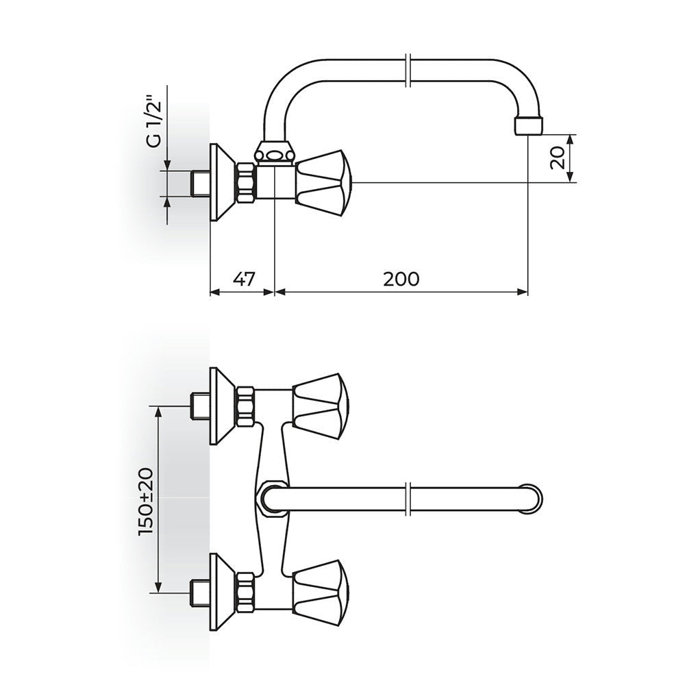 Rosan Klasik baterija za sudoperu – lavabo izliv 200mm – U K03101