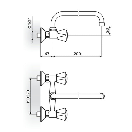 Rosan Klasik baterija za sudoperu – lavabo izliv 200mm – U K03101