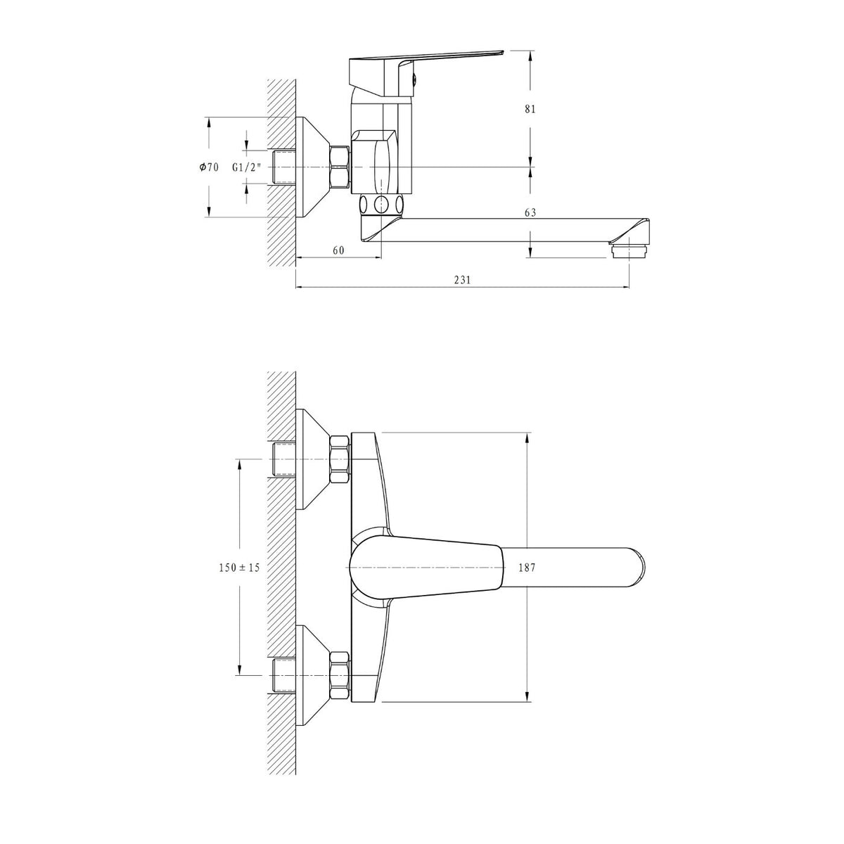Stalis LEONE Zidna 200mm LN540 – tehnički crtež