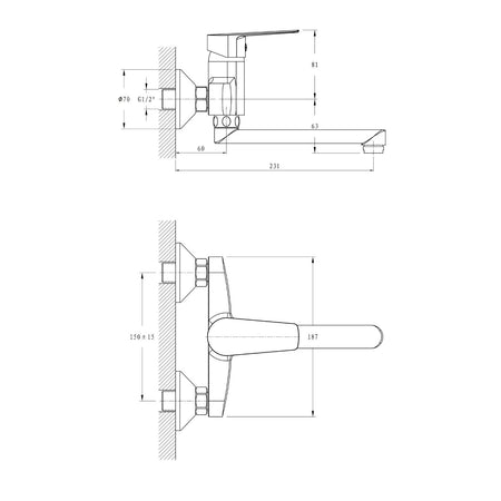 Stalis LEONE Zidna 200mm LN540 – tehnički crtež