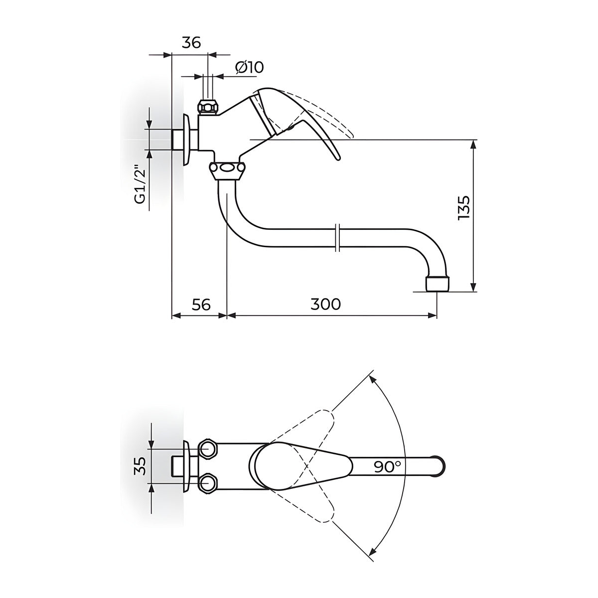 Rosan King baterija za protočni bojler izliv 300mm J362003 – tehnički crtež