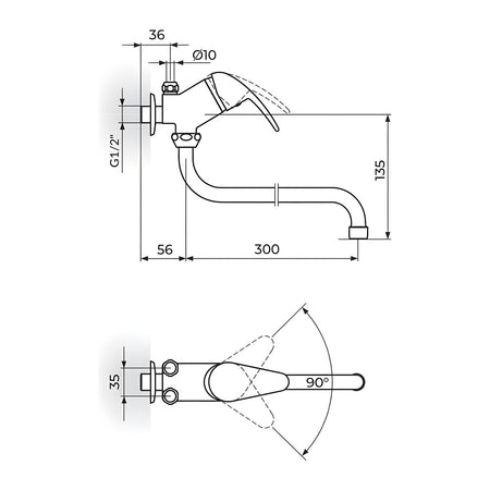 Rosan King baterija za protočni bojler izliv 300mm J362003 – tehnički crtež