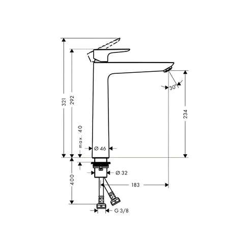 Hansgrohe Talis E slavina za lavabo 240 sa podsklopom 71716000 – tehnički crtež