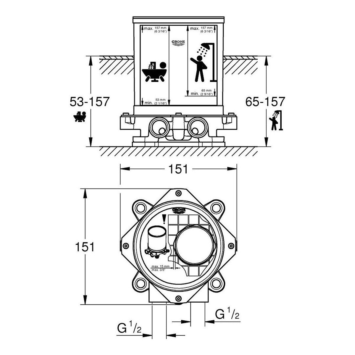 Grohe Instalacioni set za podnu slavinu 45984001 – tehnički crtež