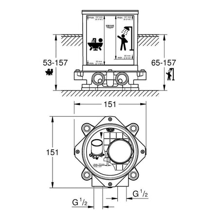 Grohe Instalacioni set za podnu slavinu 45984001 – tehnički crtež