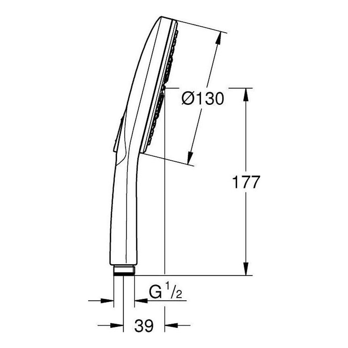 Grohe Rainshower Smartactive 130 tuš ručica 3 funkcije 26574000 – tehnički crtež