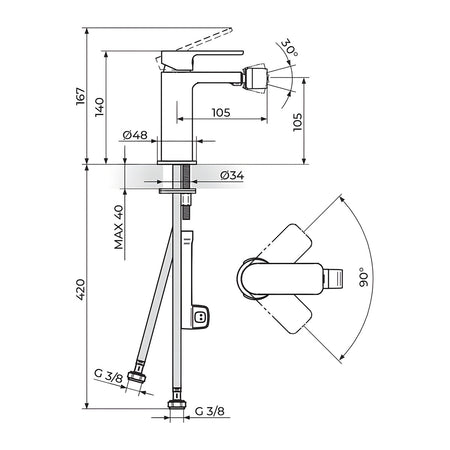 Rosan S2 baterija za bide 239101 – tehnički crtež