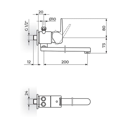 Rosan Cubo3 baterija za protočni bojler izliv 200mm JC36101 – tehnički crtež