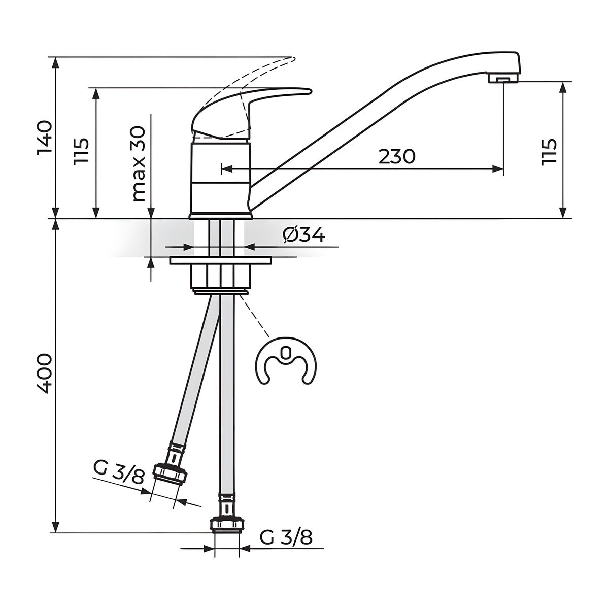 Rosan Perla baterija za sudoperu JP381001 – tehnički crtež