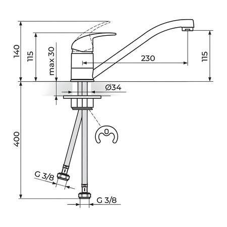 Rosan Perla baterija za sudoperu JP381001 – tehnički crtež