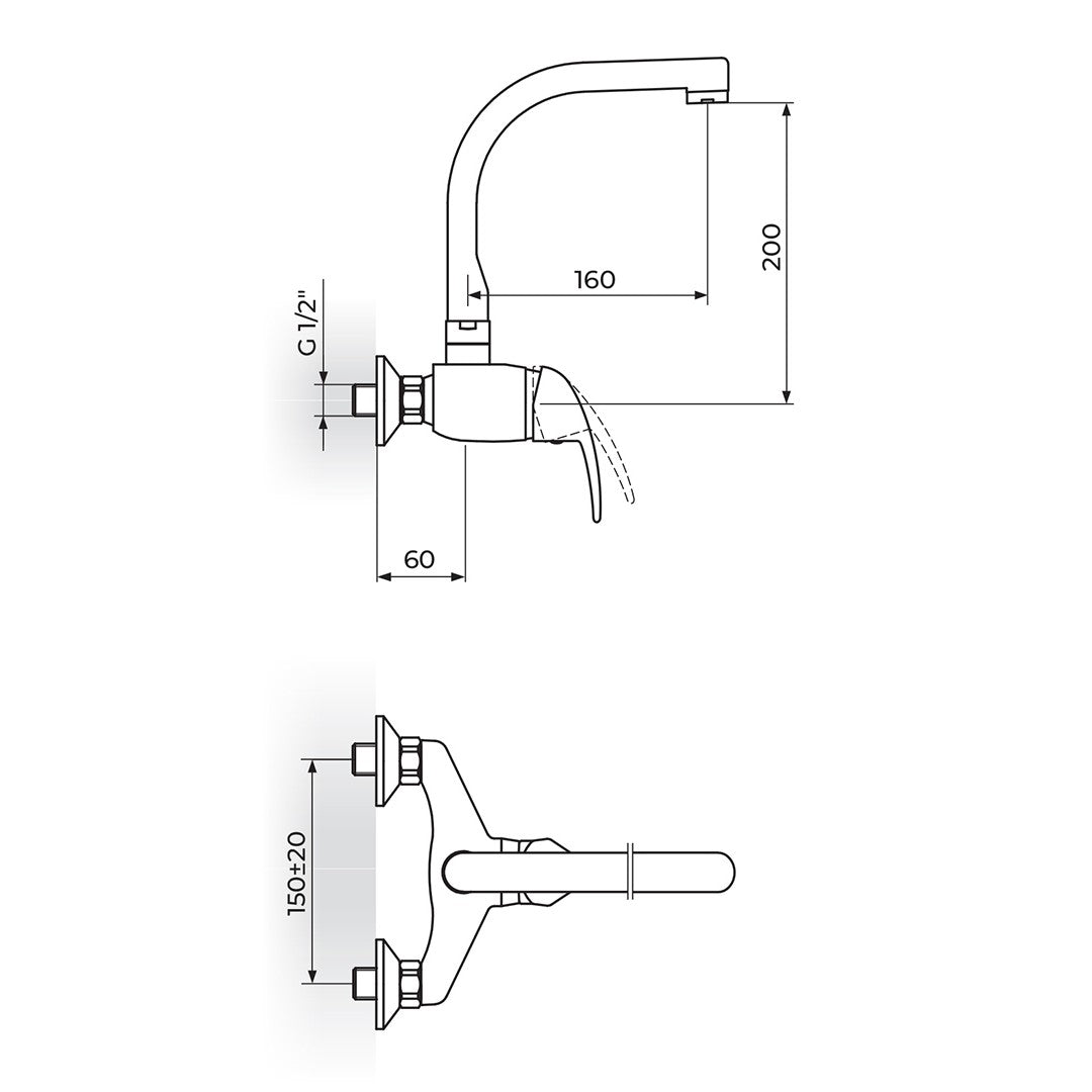 Rosan King baterija za sudoperu – lavabo izliv 200mm – J J321J20 – tehnički crtež