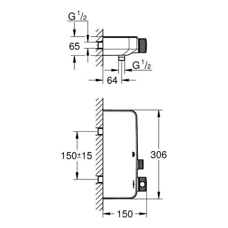 Grohe Smartcontrol termostatska baterija za tuš 34719000 – tehnički crtež