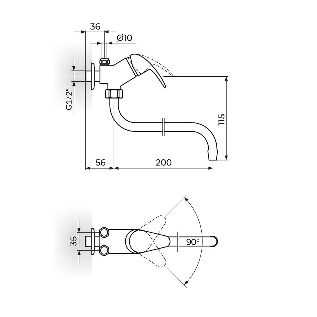 Rosan Perla baterija za protočni bojler izliv 200mm JP362001 – tehnički crtež