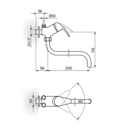 Rosan Perla baterija za protočni bojler izliv 200mm JP362001 – tehnički crtež