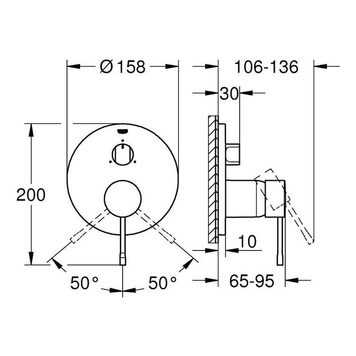 Grohe Essence Mešač sa trosmernim prebacivačem 24169001 – tehnički crtež
