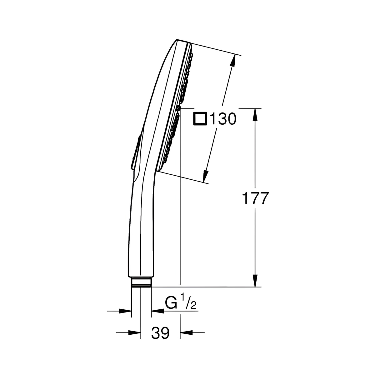 Grohe Rainshower Smartactive 130 tuš ručica 3 funkcije 26582000 – tehnički crtež