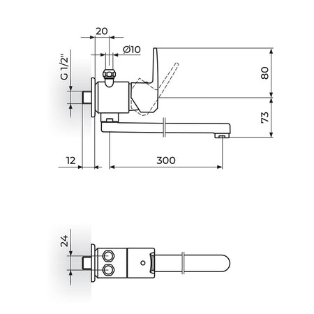 Rosan Cubo3 baterija za protočni bojler izliv 300mm JC36103 – tehnički crtež